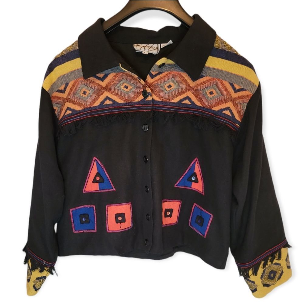 Vintage Silver Stream Black Cotton Southwestern Style Jacket/Top Size XL